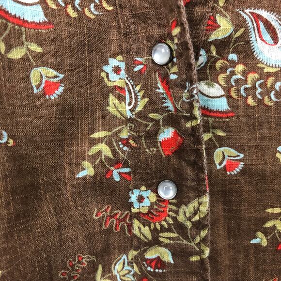 Columbia Cotton Button Up Tailored Fit Brown Floral Paisley Pearlescent Buttons - Picture 4 of 9